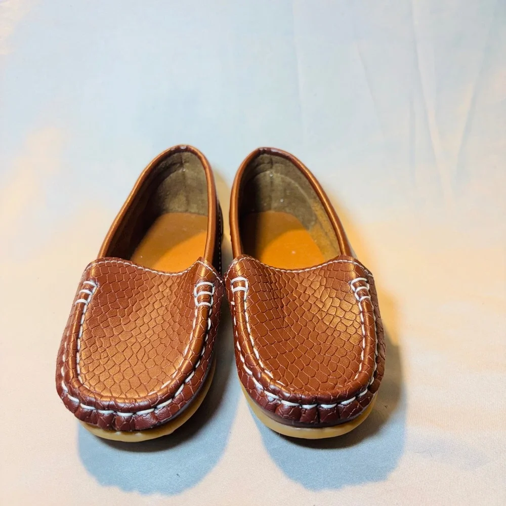 Kids Brown Reptile Embossed Driving Loafers Moccasins Size 26
